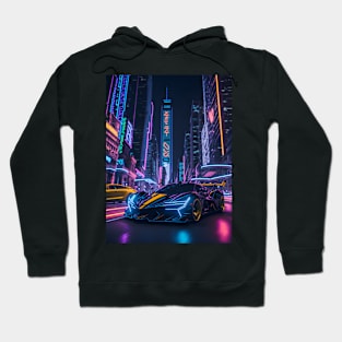 Dark Neon City Sports Car Hoodie